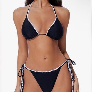Black Triangle Bikini with White Trim - Women Swim